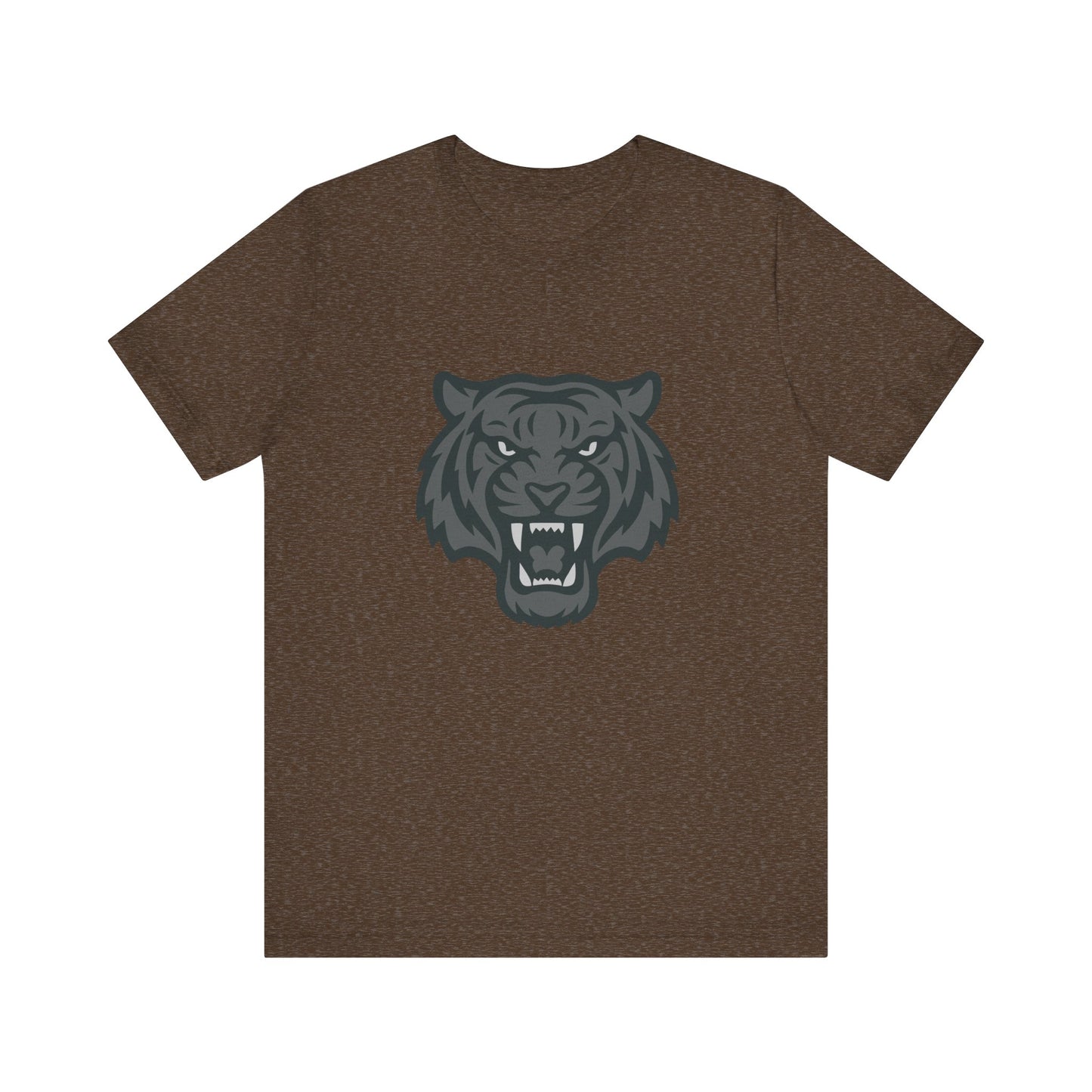 Tiger Head Graphic T-Shirt – Dark Theme Grayscale Roaring Beast Design on Black Tee with Fierce Focus and Modern Ghost Effect. Unisex Jersey Short Sleeve Tee