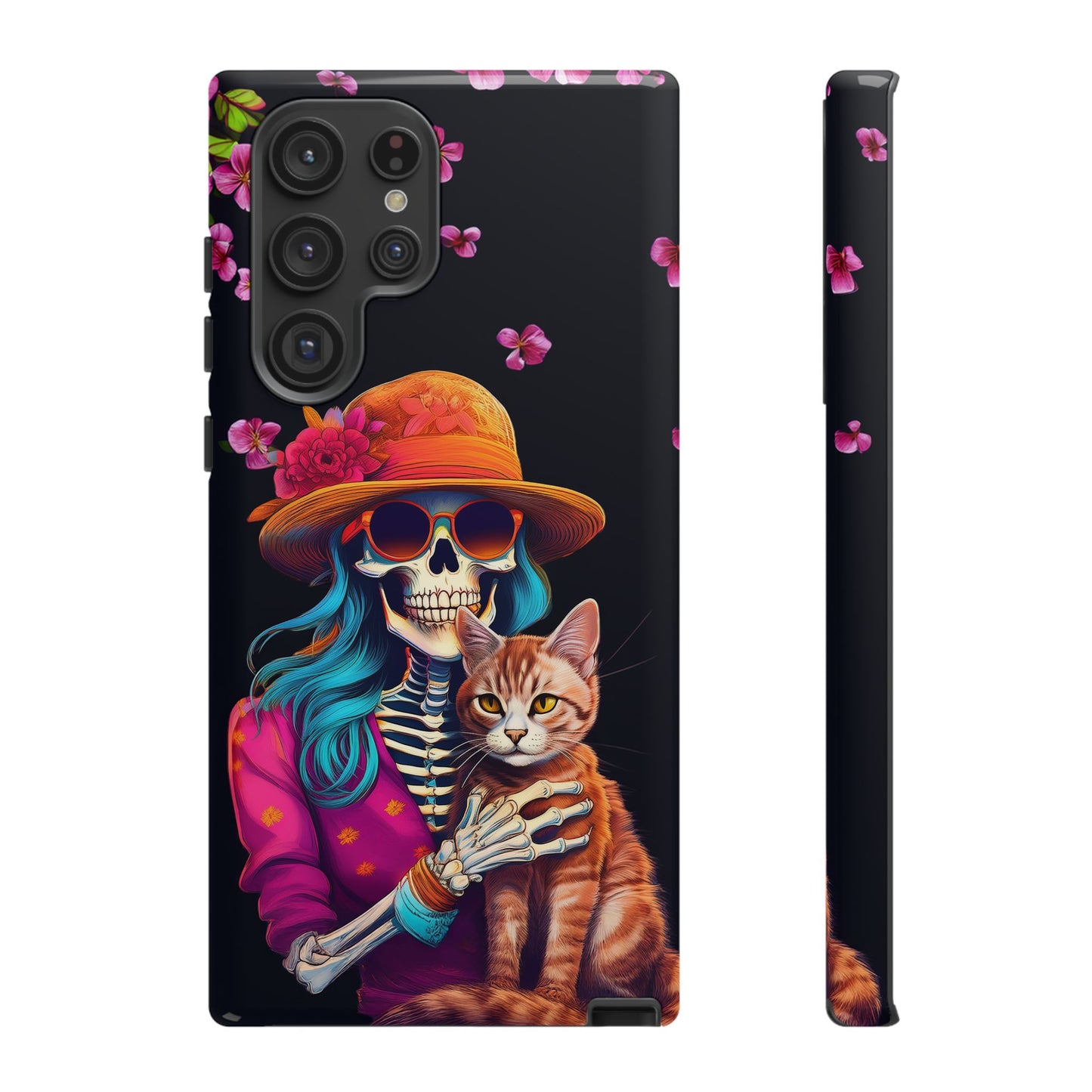 Skeleton holding a Cat Cell Phone Case 001