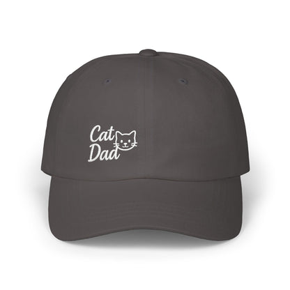 Cat Dad Classic Dad Hat – Embroidered Minimalist Cat Face Hat for Proud Pet Dads and Feline Fans. white letters