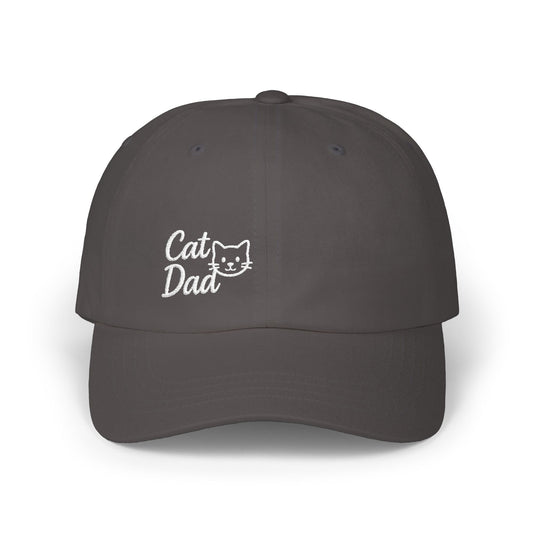 Cat Dad Classic Dad Hat – Embroidered Minimalist Cat Face Hat for Proud Pet Dads and Feline Fans. white letters