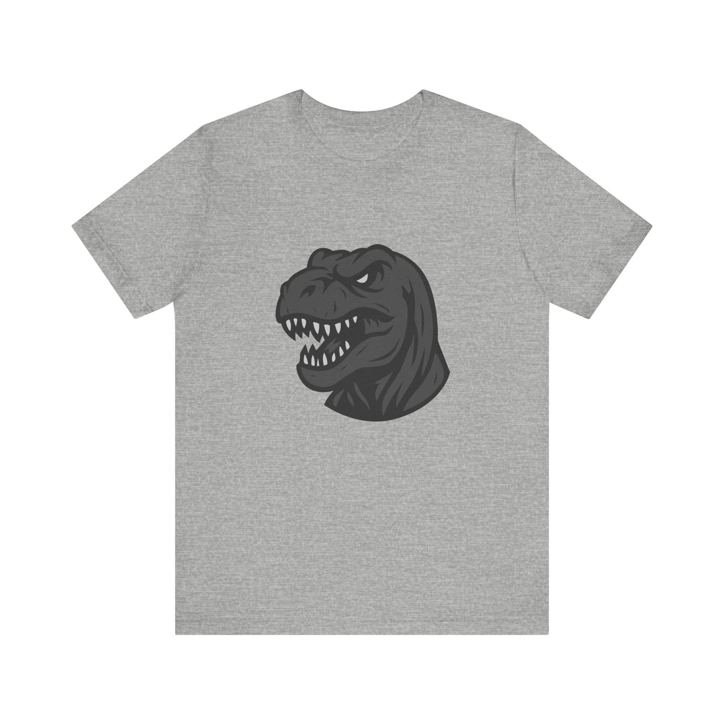 T-Rex Profile Graphic T-Shirt – Dark Theme Grayscale Dinosaur Head on Black Tee with Prehistoric Power and Modern Ghost Effect. Unisex Jersey Short Sleeve Tee