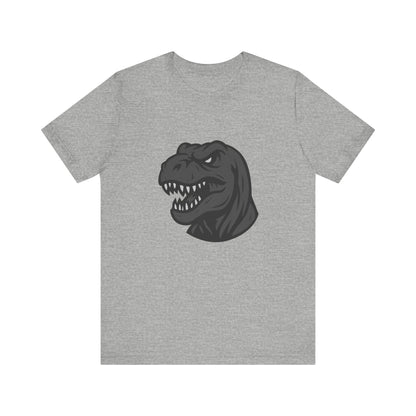 T-Rex Profile Graphic T-Shirt – Dark Theme Grayscale Dinosaur Head on Black Tee with Prehistoric Power and Modern Ghost Effect. Unisex Jersey Short Sleeve Tee