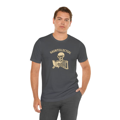 Hauntellectual Halloween Shirt – Funny Skeleton Reading Book Tee for Spooky Smart People