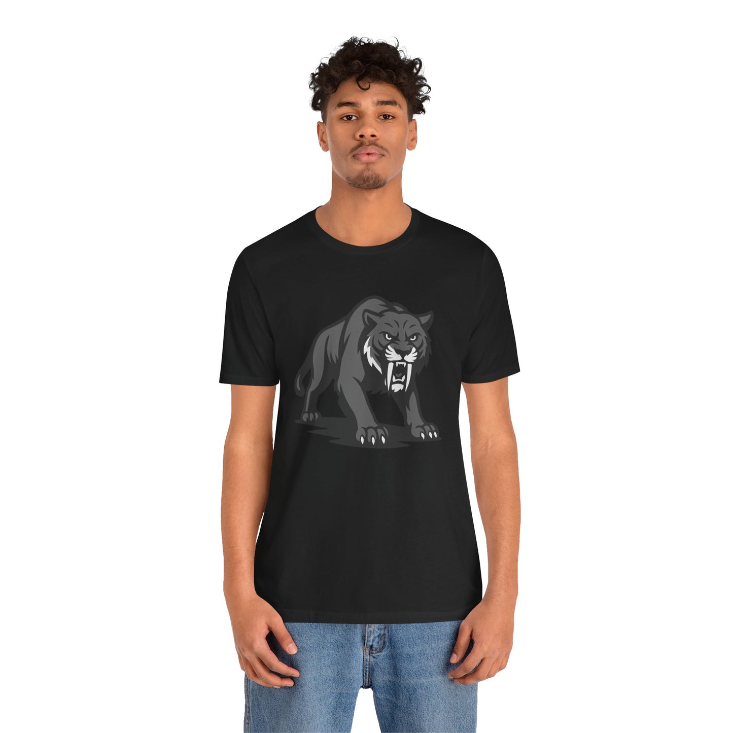 Saber-Tooth Tiger Graphic Tee Dark Theme – Fierce Prehistoric Vector Design with Modern Edge