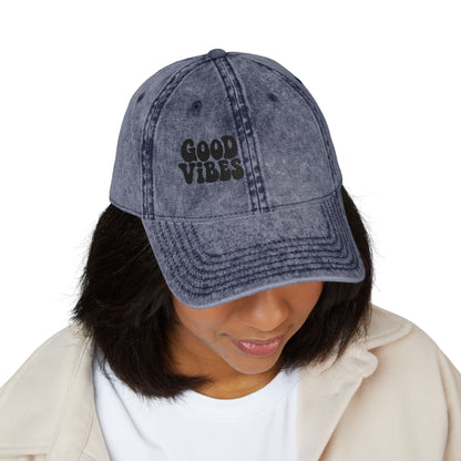 Good Vibes Vintage Hat – Embroidered Retro Text Hat for Positive Vibes, Chill Style, and Everyday Feel-Good Energy