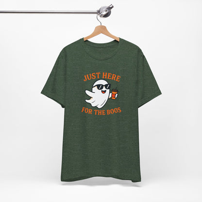 Just Here for the Boos Halloween Shirt – Funny Ghost Drinking Coffee Graphic Tee for Spooky Season