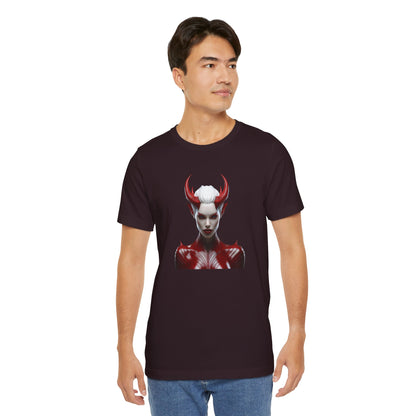 Fierce Devil Woman Halloween Shirt – Seductive Demon Graphic Tee for Bold Halloween Style