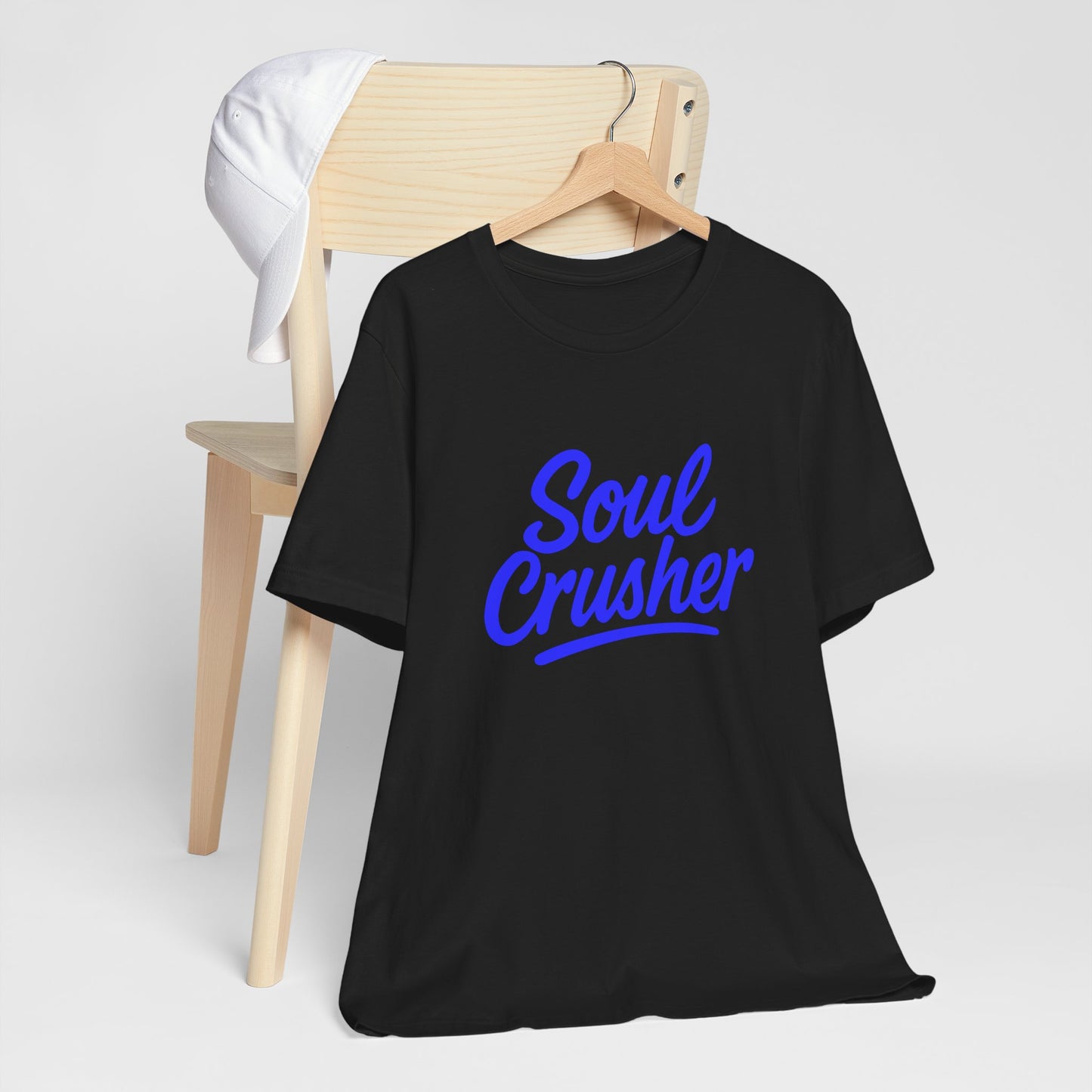 Colorful Design Soul Crusher Shirt – Blue Retro Script Tee for Women Who Leave a Trail of Broken Feelings. Unisex Jersey Short Sleeve Tee