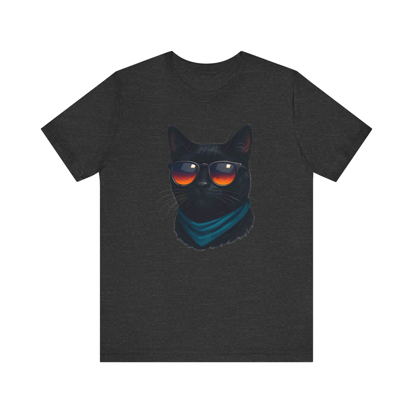 Cool Black Cat with Shades Graphic Tee Dark Theme – Retro Sunset Sunglasses Vector Design