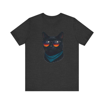 Cool Black Cat with Shades Graphic Tee Dark Theme – Retro Sunset Sunglasses Vector Design