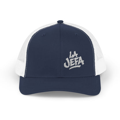 La Jefa Trucker Hat – Embroidered Latina Boss Hat for Bold Women. White Letters