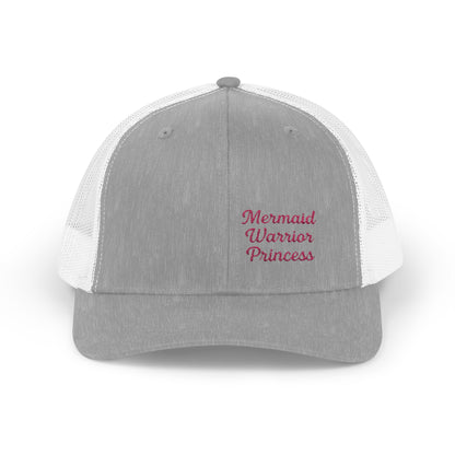 Mermaid Warrior Princess Trucker Hat – Embroidered Bold Text Hat for Magical Queens. Pink Letters