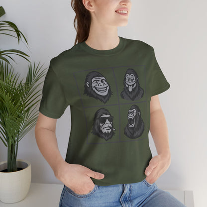 Bigfoot Expression Collage Graphic Tee Dark Theme – Funny and Fierce Sasquatch Faces Design
