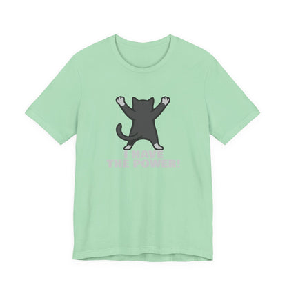 I Have the Power Cat Shirt – Hilarious Victory Pose in Dark Theme Feline Graphic Style. Unisex Jersey Short Sleeve Tee