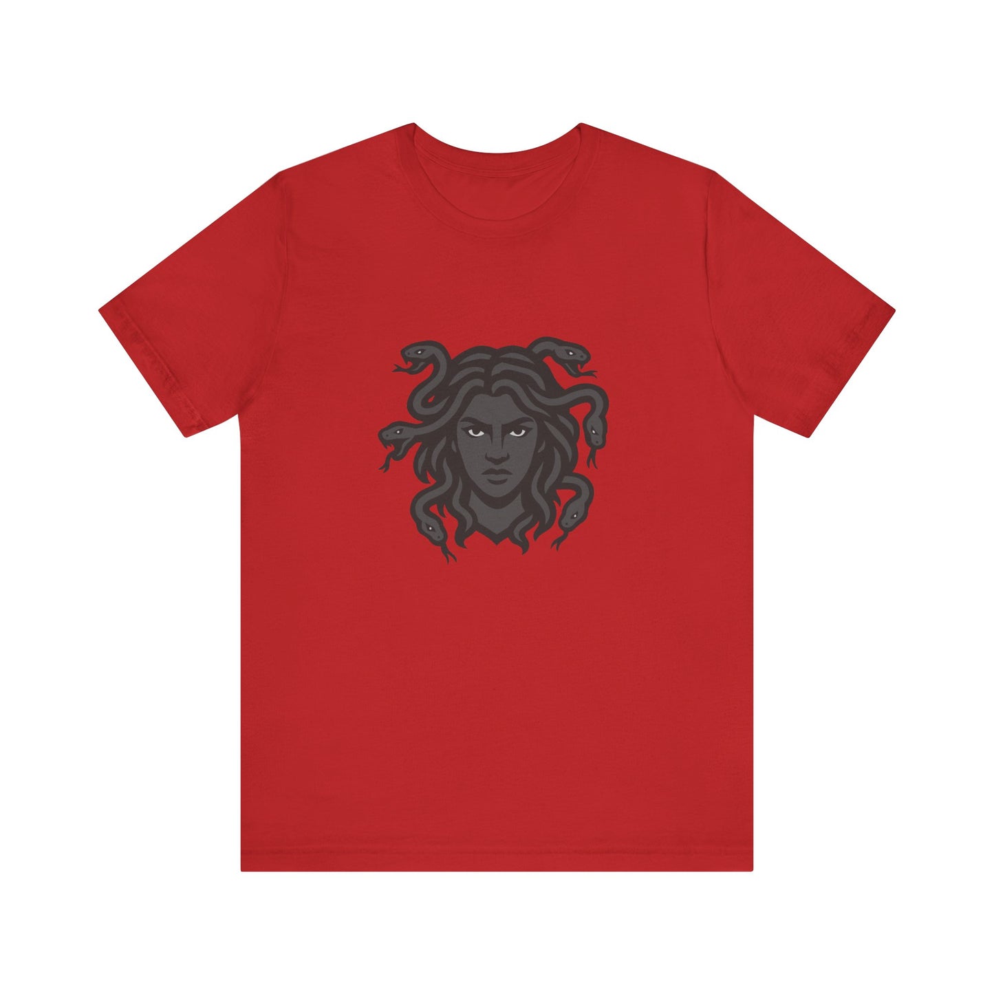 Medusa Graphic T-Shirt – Dark Theme Grayscale Snake-Haired Gorgon Design on Black Tee with Dark Myth Vibe and Modern Ghost Effect. Unisex Jersey Short Sleeve Tee