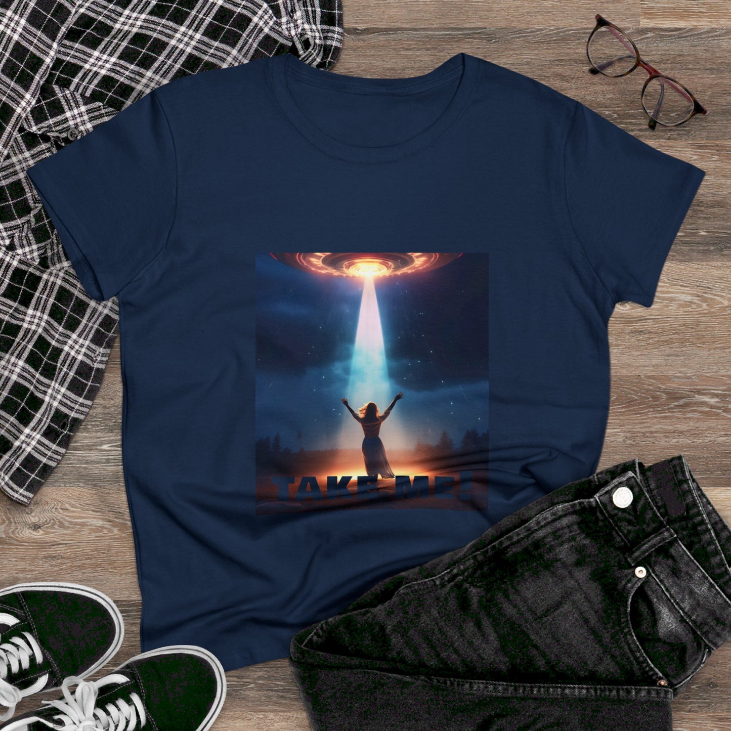 Take me! on your Alien ship. Women's Midweight Cotton Tee