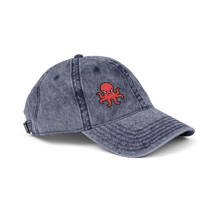 Angry Octopus Vintage Hat – Embroidered Red Sea Creature Hat with Cartoon Vibes and Bold Attitude