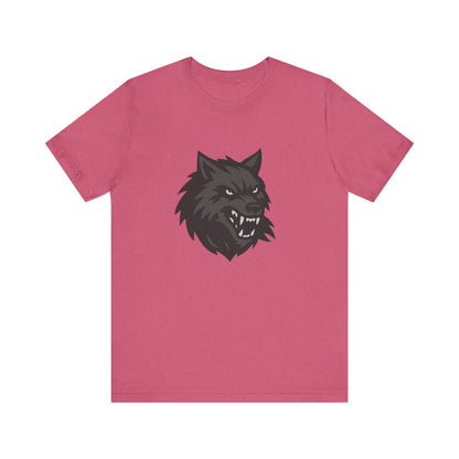 Dark Theme Wolf Head Shirt – Fierce Growling Wolf Face Graphic in Black and Grey for Bold, Edgy Style. Unisex Jersey Short Sleeve Tee