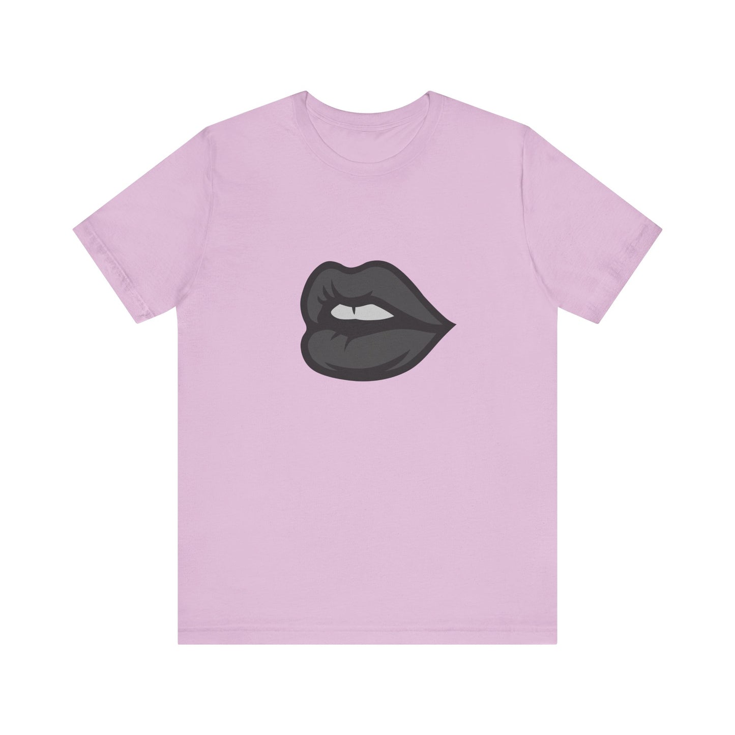 Dark Lips Graphic T-Shirt – Dark Theme Grayscale Biting Lip Design on Black Tee with Subtle Seduction and Modern Ghost Effect. Unisex Jersey Short Sleeve Tee