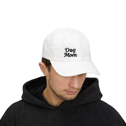 Dog Mom Classic Dad Hat – Embroidered Minimalist Dog Face Hat for Proud Pet Moms. Black Letters