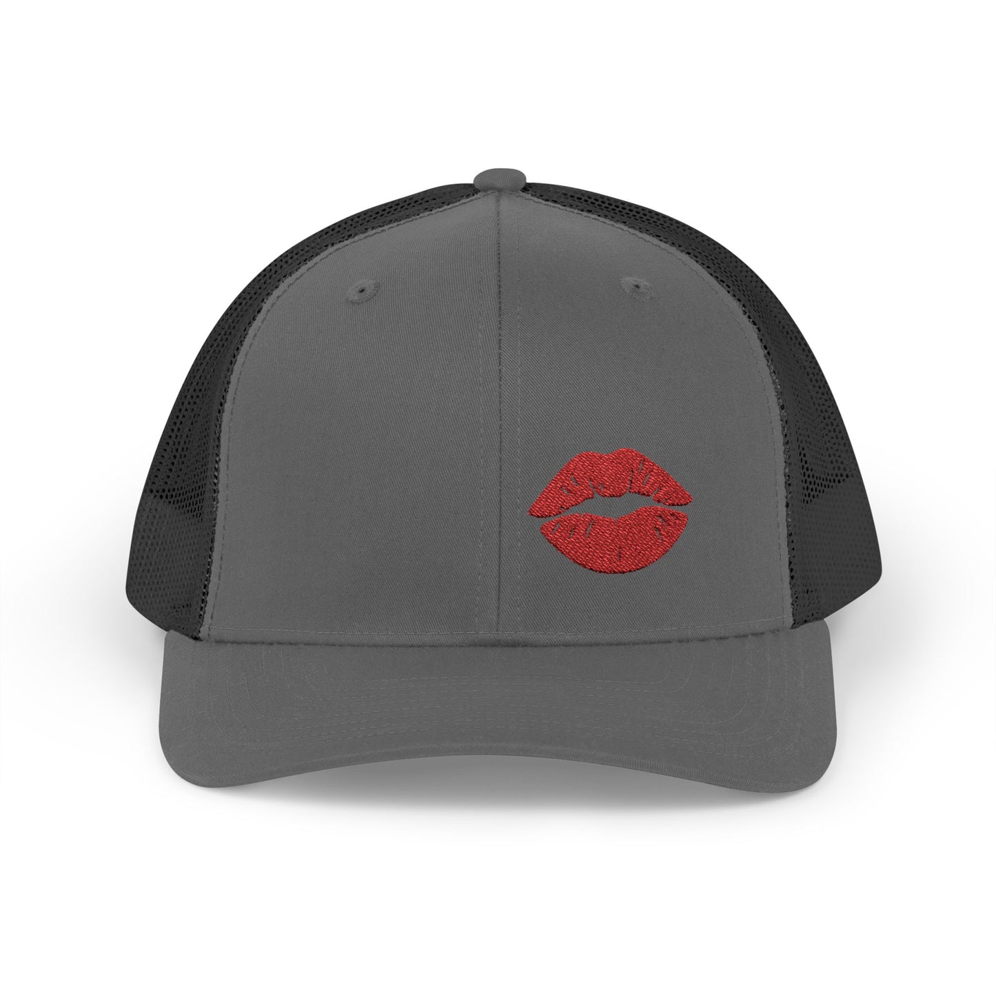 Red Lips Trucker Hat – Embroidered Pop Art Hat with Kiss Design
