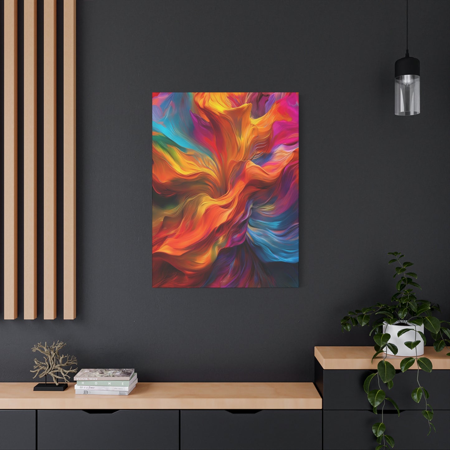 Rainbow Waves Vibrant Abstract Canvas Art - Colorful Stretched Wall Decor