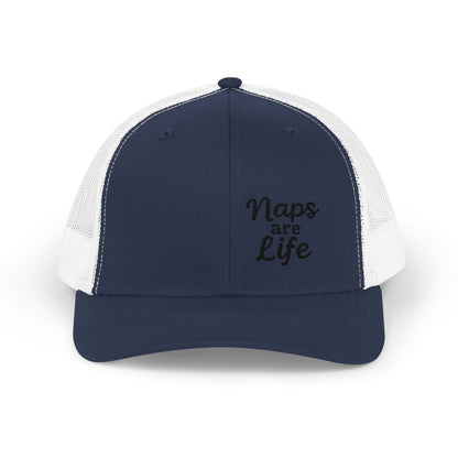 Naps Are Life Trucker Hat – Embroidered Funny Hat for Pro-Level Nappers. Black Letters