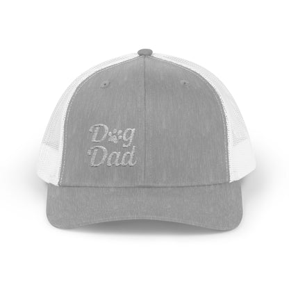 Dog Dad Trucker Hat – Embroidered Minimalist Dog Face Hat for Proud Pet Dads and Canine Companions. White Letters