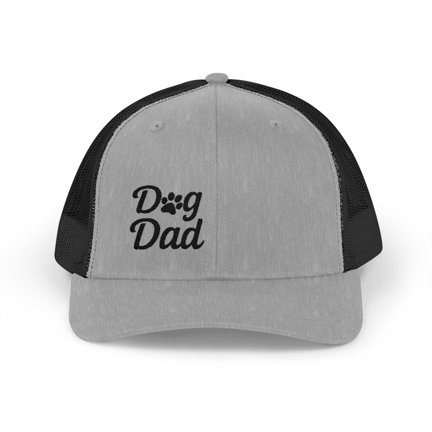 Dog Dad Trucker Hat – Embroidered Minimalist Dog Face Hat for Proud Pet Dads and Canine Companions. Black Letters