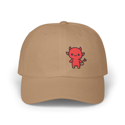 Lil Devil Embroidered Classic Dad Hat – Cute Red Devil Design for Halloween, Spooky Style, and Mischievous Everyday Vibes