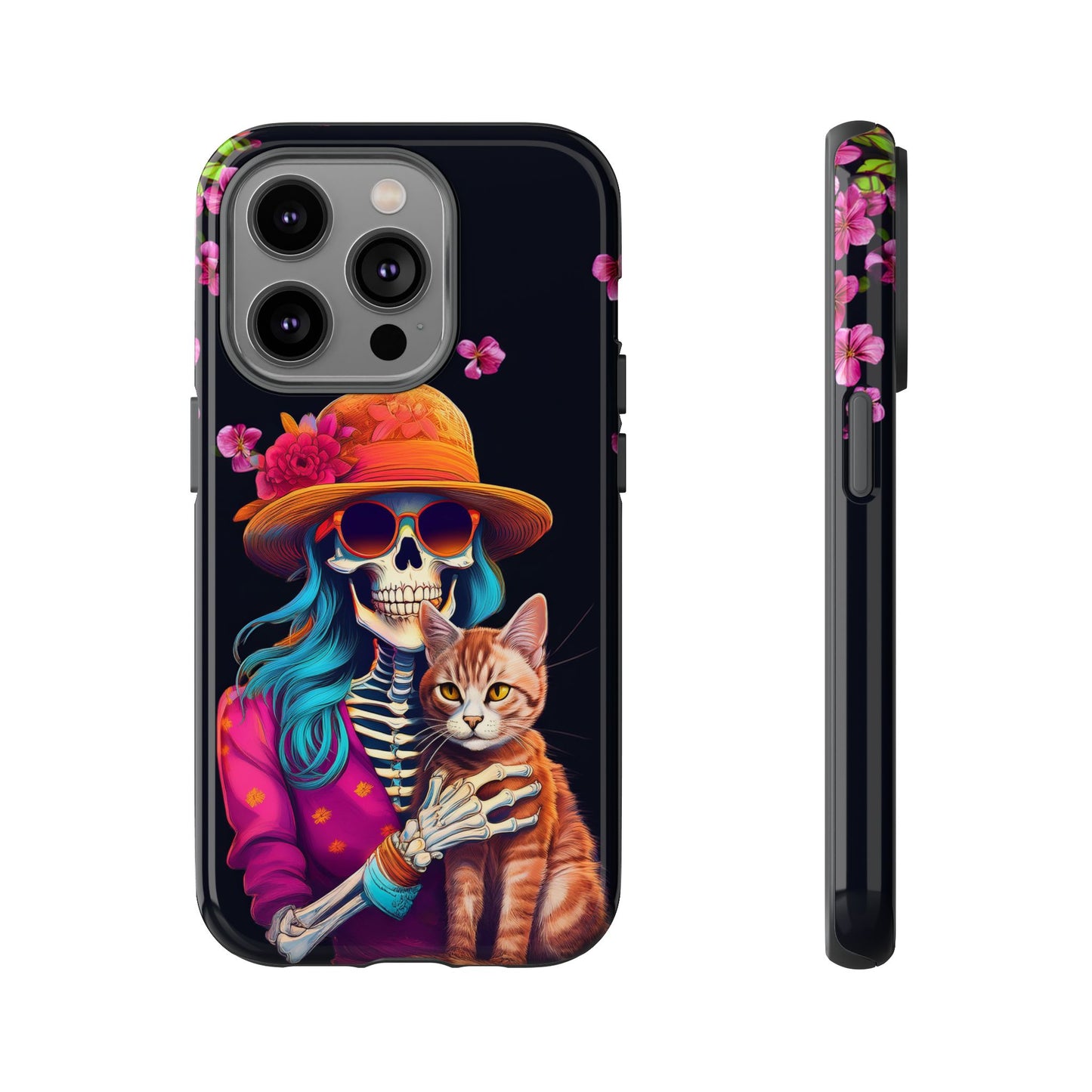 Skeleton holding a Cat Cell Phone Case 001