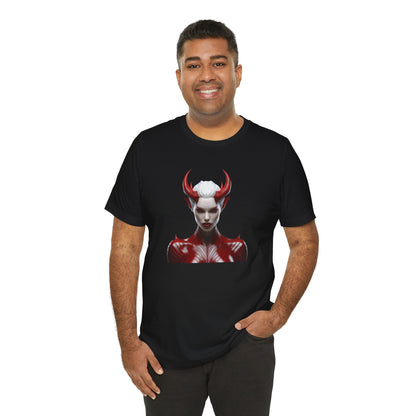 Fierce Devil Woman Halloween Shirt – Seductive Demon Graphic Tee for Bold Halloween Style