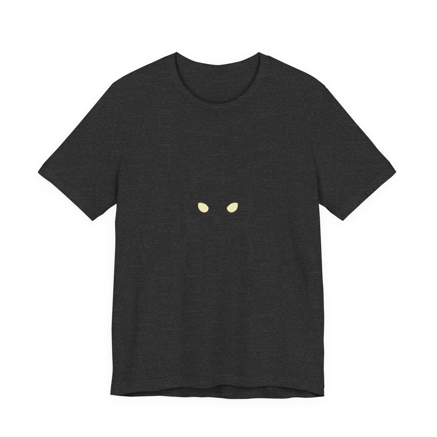 Ghost Cat Eyes Tee – Dark Theme Black Cat Outline with Transparent Face and Glowing Stare. Unisex Jersey Short Sleeve Tee