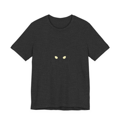 Ghost Cat Eyes Tee – Dark Theme Black Cat Outline with Transparent Face and Glowing Stare. Unisex Jersey Short Sleeve Tee