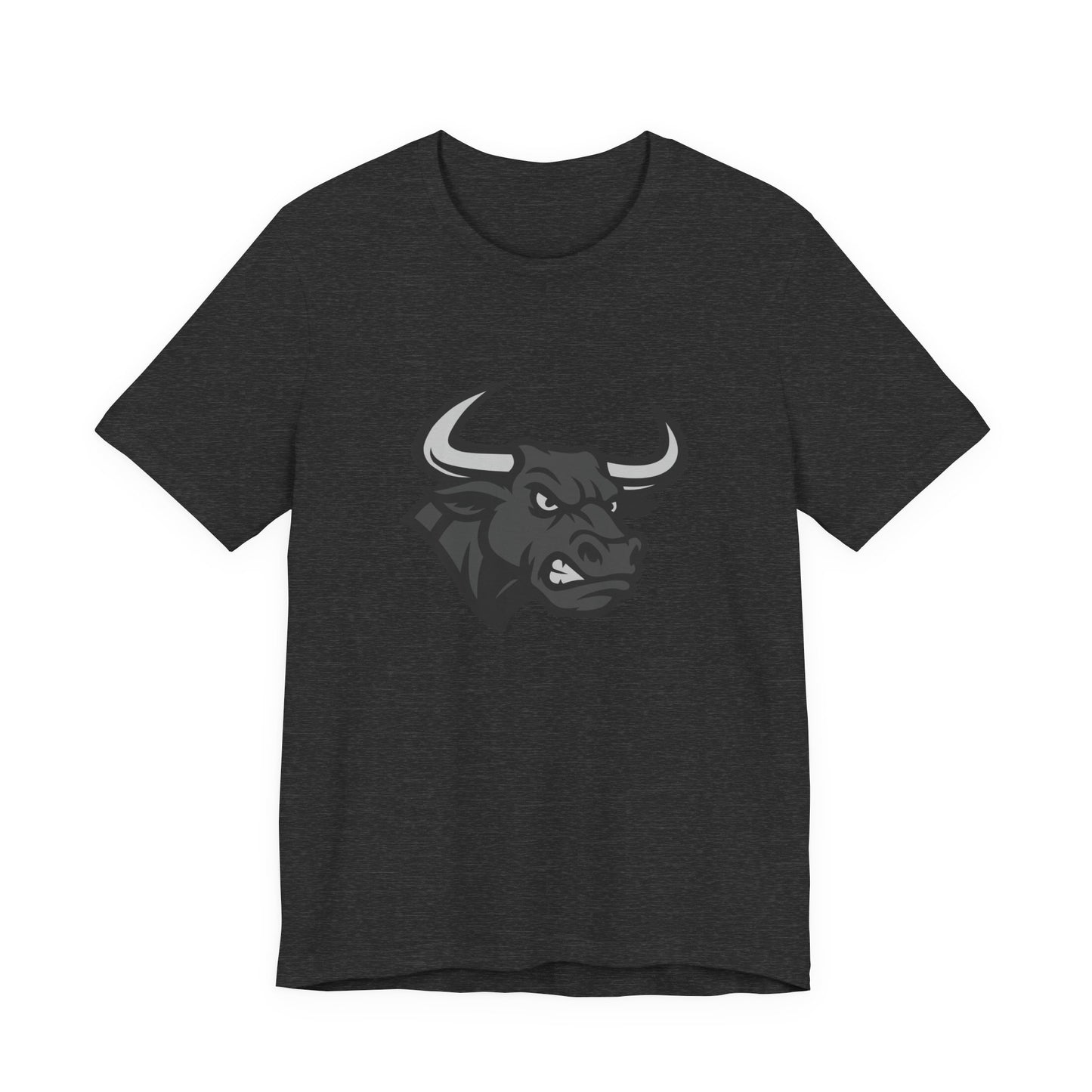 Angry Bull Graphic T-Shirt – Dark Theme Grayscale Bull Head Design on Black Tee for Streetwear, Gym, or Bold Urban Style. Unisex Jersey Short Sleeve Tee