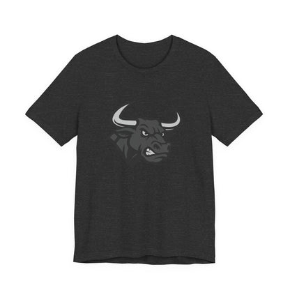 Angry Bull Graphic T-Shirt – Dark Theme Grayscale Bull Head Design on Black Tee for Streetwear, Gym, or Bold Urban Style. Unisex Jersey Short Sleeve Tee
