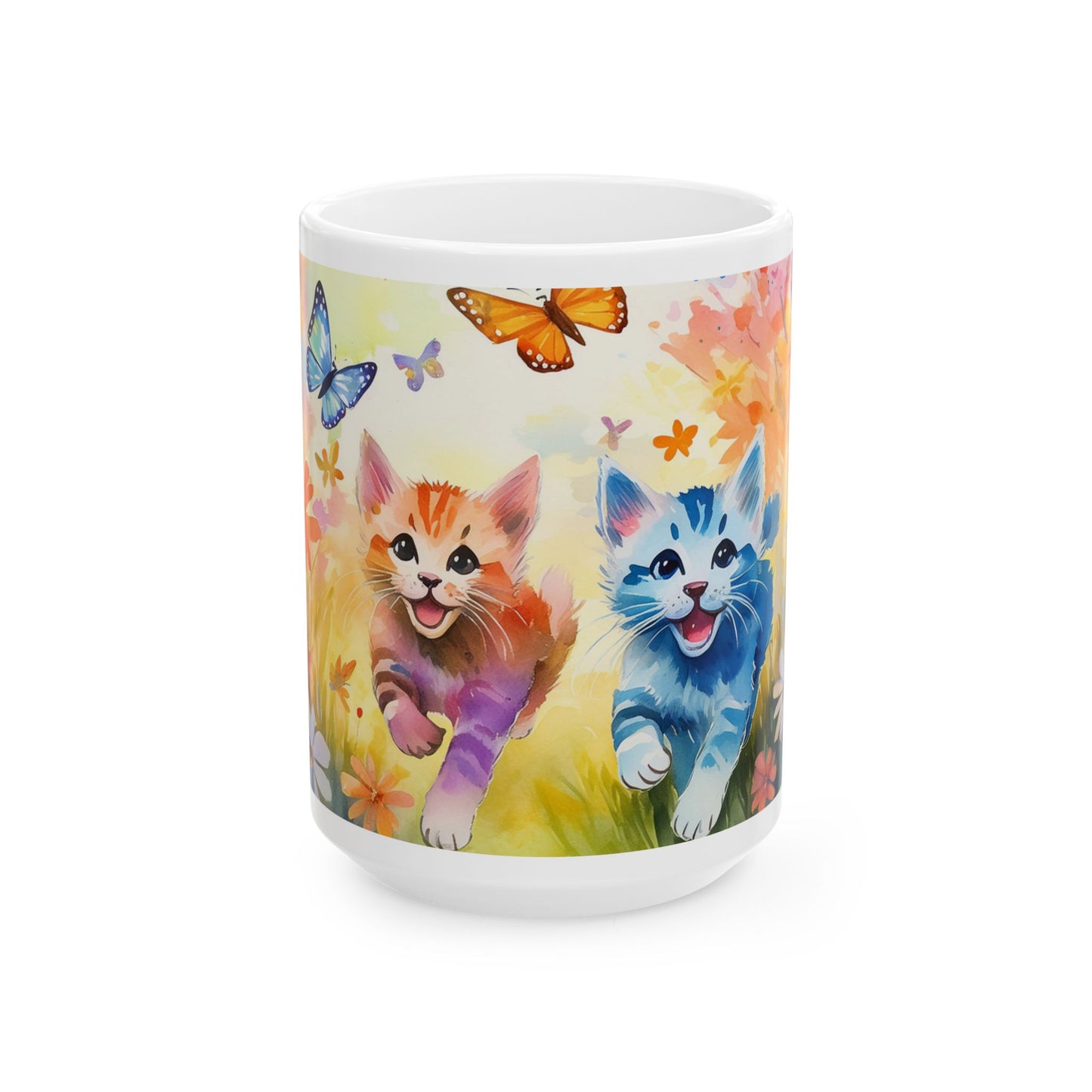 Kittens Chasing Butterflies Ceramic Mug, (11oz, 15oz)