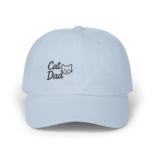 Cat Dad Classic Dad Hat – Embroidered Minimalist Cat Face Hat for Proud Pet Dads and Feline Fans. Black letters