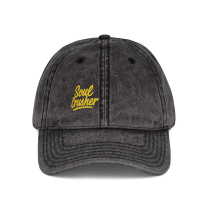 Soul Crusher Vintage Hat – Clean Script Hat with Bold Edge for Heartbreakers, Villains, and Power Moves