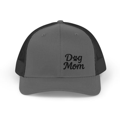 Dog Mom Trucker Hat – Embroidered Minimalist Dog Face Hat for Proud Pet Moms and Dog-Loving Style. Black Letters