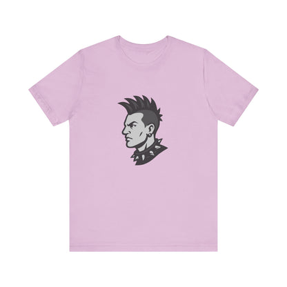 Punk Guy Graphic T-Shirt – Dark Theme Grayscale Mohawk Portrait on Black Tee with Attitude and Subtle Modern Ghost Effect. Unisex Jersey Short Sleeve Tee