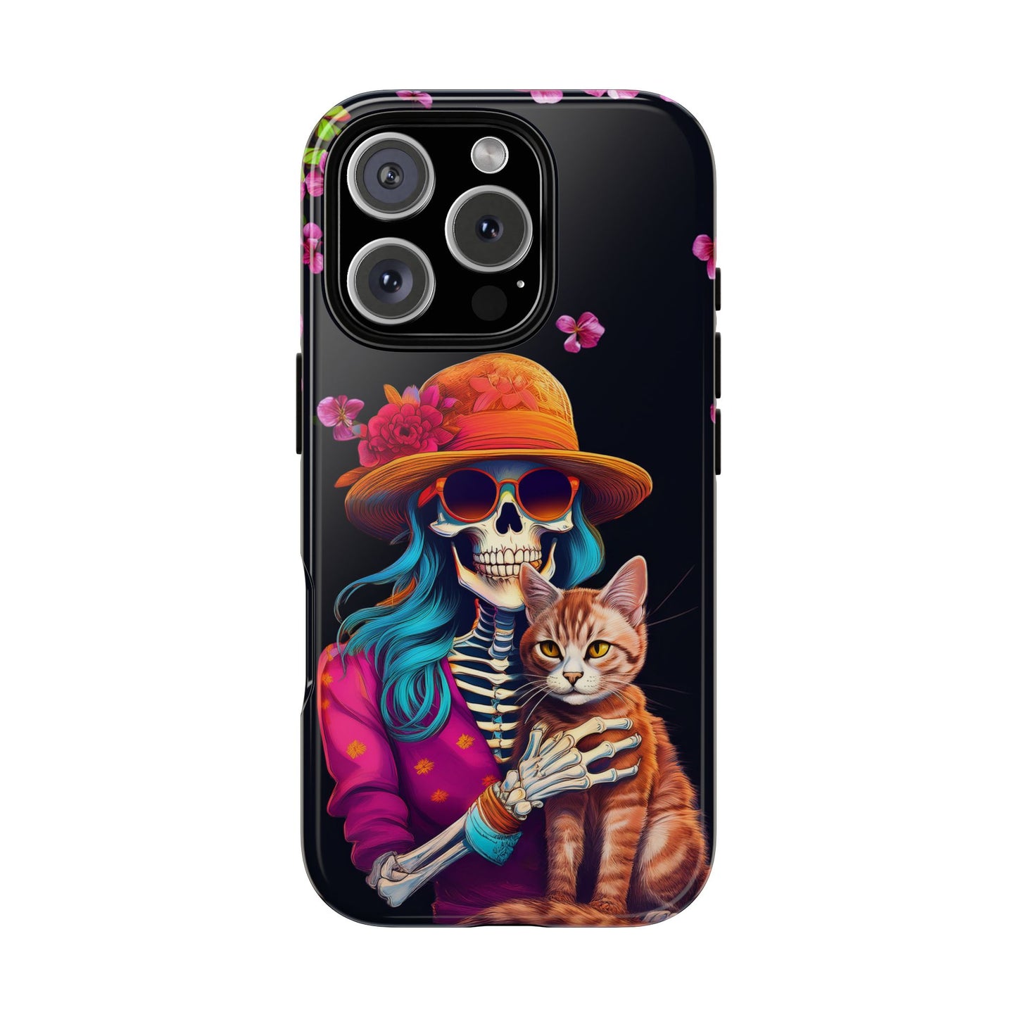 Skeleton holding a Cat Cell Phone Case 001