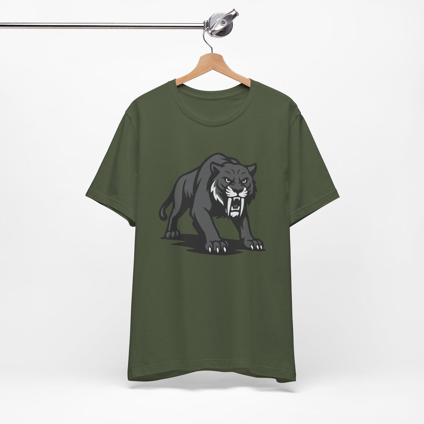 Saber-Tooth Tiger Graphic Tee Dark Theme – Fierce Prehistoric Vector Design with Modern Edge