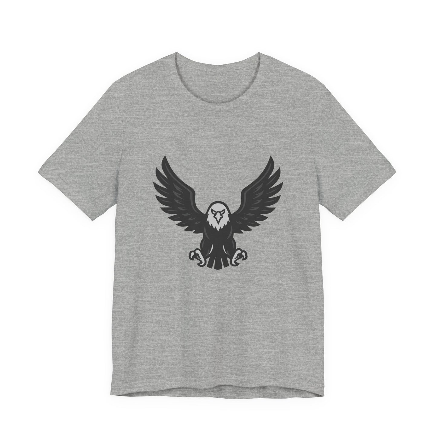 Eagle Wings Graphic T-Shirt – Dark Theme Grayscale Soaring Predator Design on Black Tee with Intensity and Modern Ghost Effect. Unisex Jersey Short Sleeve Tee