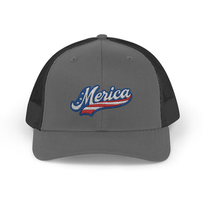 Merica Trucker Hat – Patriotic Embroidered Hat with Vintage Sports Style