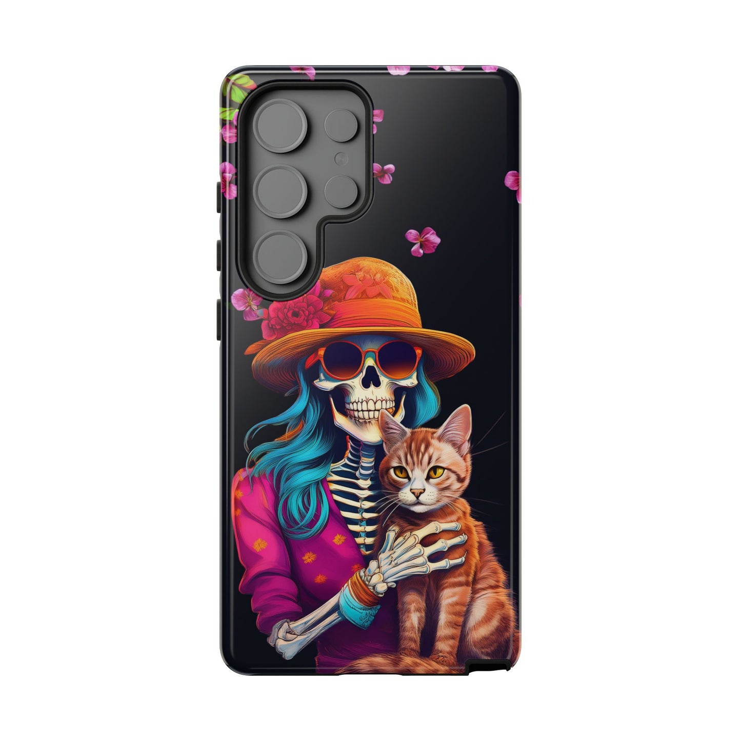 Skeleton holding a Cat Cell Phone Case 001