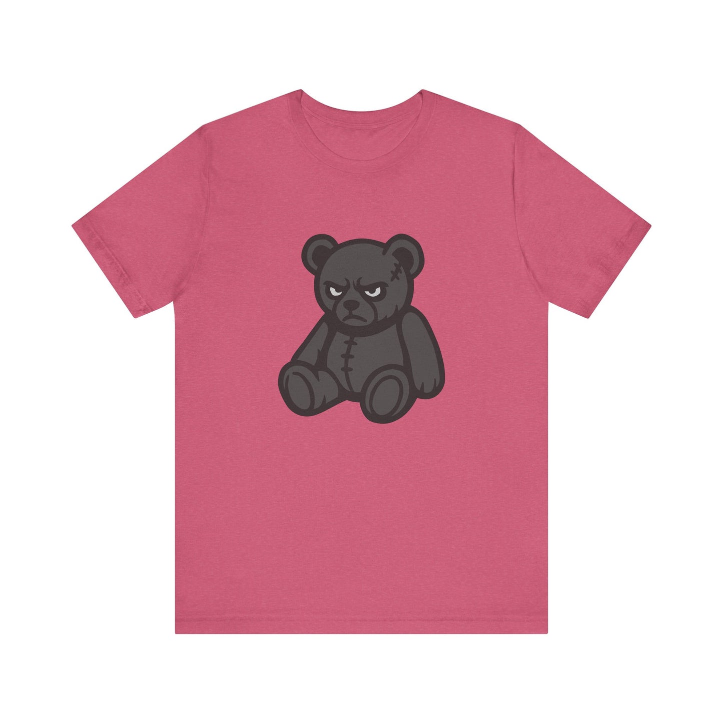 Angry Teddy Bear Graphic T-Shirt – Dark Theme Grayscale Plush with Attitude on Black Tee for Edgy or Ironic Style. Unisex Jersey Short Sleeve Tee