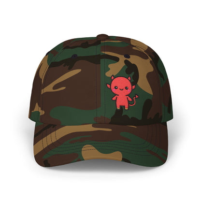 Lil Devil Embroidered Classic Dad Hat – Cute Red Devil Design for Halloween, Spooky Style, and Mischievous Everyday Vibes