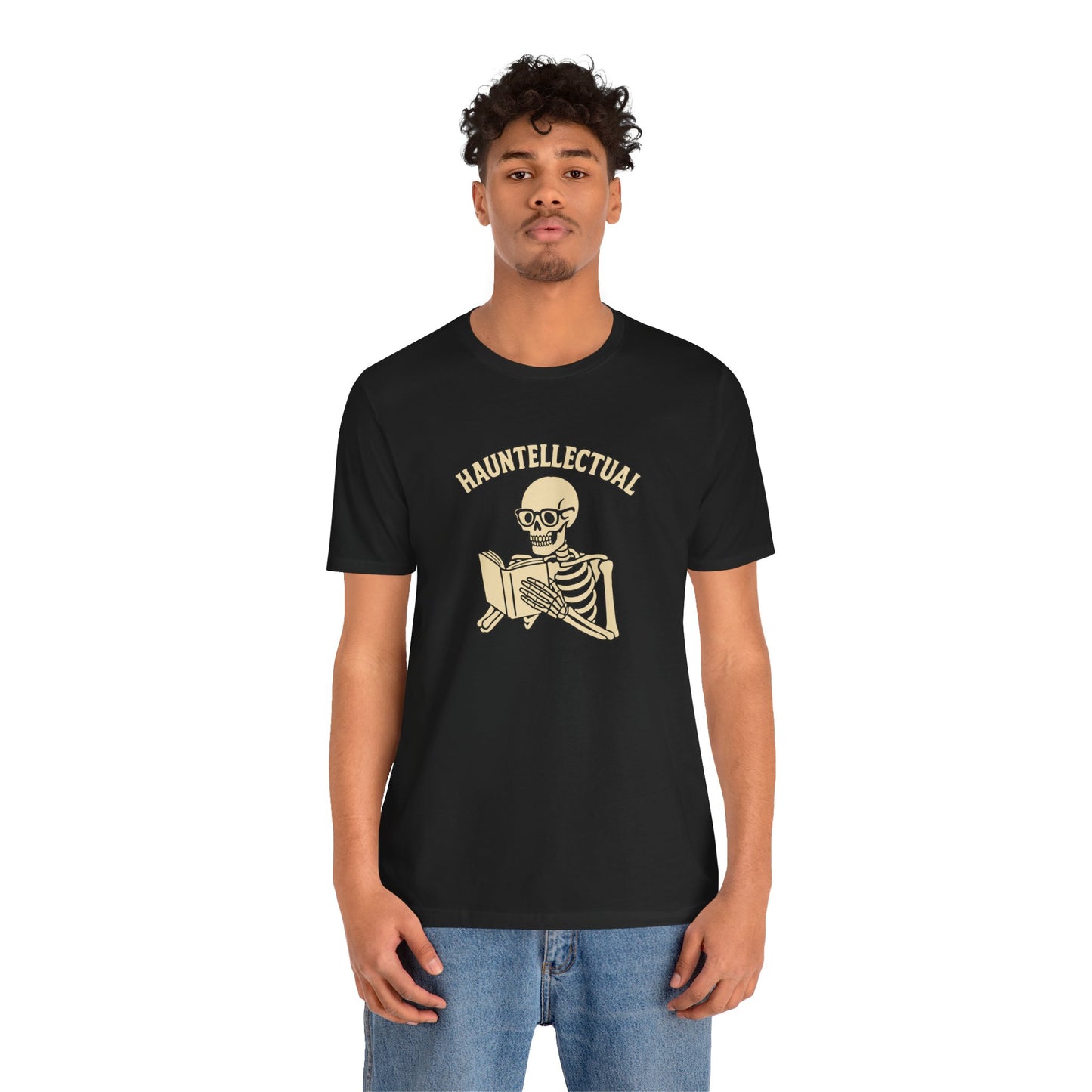 Hauntellectual Halloween Shirt – Funny Skeleton Reading Book Tee for Spooky Smart People