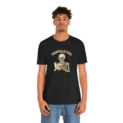 Hauntellectual Halloween Shirt – Funny Skeleton Reading Book Tee for Spooky Smart People